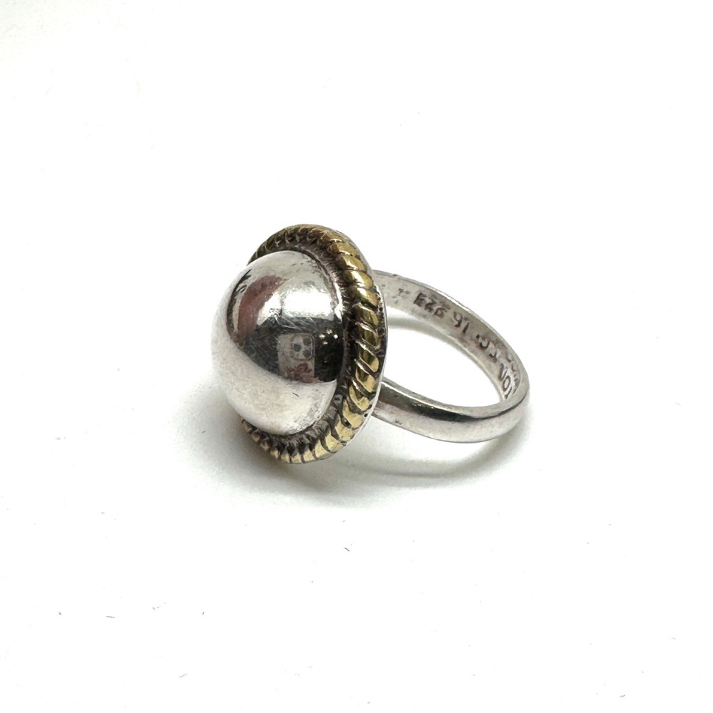 Vintage Taxco LATON Sterling Silver Two-Tone Dome Ring with Rope Edge Size 6 1/2 - Picture 1 of 16